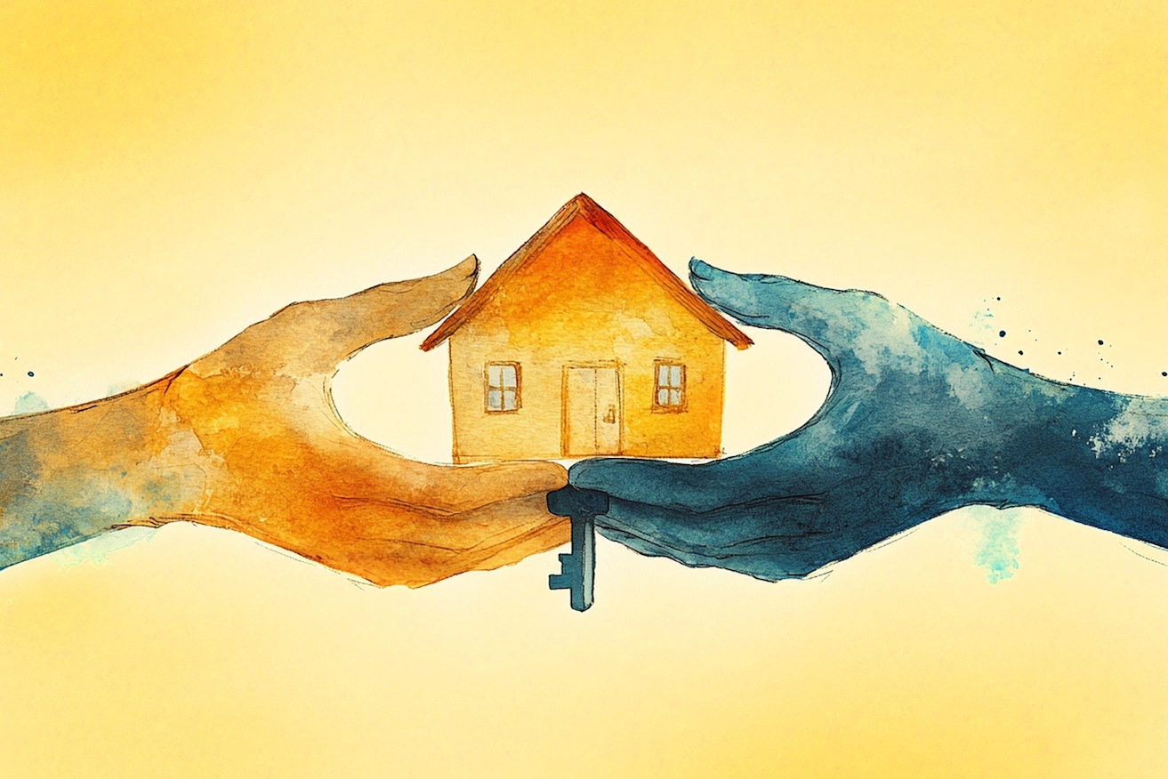 Dos manos sujetando una vivienda, abstracto